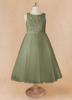 Azazie Calla Flower Girl Dresses Pistachio Ball-Gown Lace Tulle Dress image7