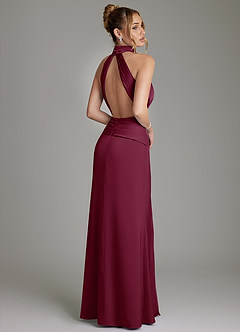 Azazie Gracelynn Bridesmaid Dresses Mulberry Sheath Pleated Stretch Satin Dress image9