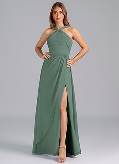 Azazie Mianna Jurken voor bruidsmeisjes Jurk van Chiffon met A-Lijn Geplooid Eucalyptus image4