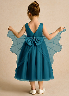 Azazie Pear Flower Girl Dresses Ink Blue Ball-Gown Bow Tulle Dress image3