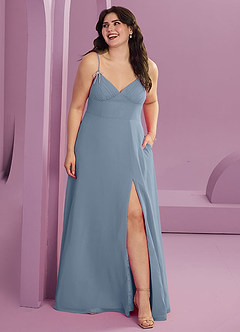 Barbie ♥ Azazie Jurken voor bruidsmeisjes Jurk van Chiffon met A-Lijn met Zakken Stoffig Blauw image1