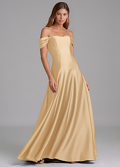 Azazie Seriana 신부 들러리 드레스 A라인 오프 더 숄더 스트레치 새틴 바닥 길이 드레스 image4