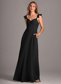 Azazie Kaylyn Bridesmaid Dresses Black A-Line Ruched Chiffon Dress image3