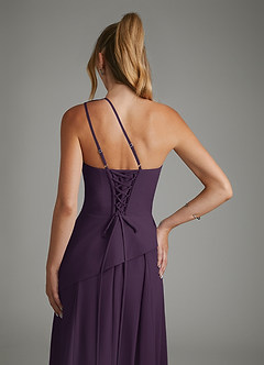 Azazie Holly Bridesmaid Dresses Plum A-Line Corset Chiffon Dress image8