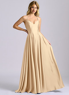 Azazie Truce Bridesmaid Dresses Champagne A-Line Stretch Satin Dress image6