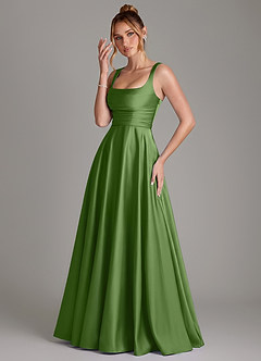 Azazie Azaria Brautjungfernkleider A-Linie Korsett Stretch-Satin Kleid Basilikum image3