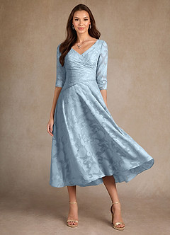 Azazie Durant Abiti per la Madre della Sposa Abito A-Line in Burnout Floreale Plissettato Azzurro image2