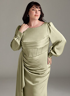 Azazie Raye Bridesmaid Dresses Pistachio Mermaid Long Sleeve Stretch Satin Dress image11