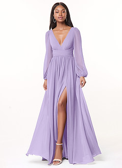 Azazie Norah Bridesmaid Dresses Lilac A-Line V-Neck Long Sleeve Chiffon Dress image1