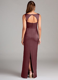 Azazie Flori Bridesmaid Dresses Sangria Sheath Side Slit Stretch Satin Dress image2