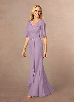 Azazie Carson Kleider für die Brautmutter A-Linie V-Hals Spitze Chiffon Kleid Blauregen image2