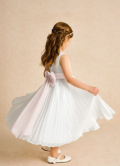Azazie Margot Flower Girl Dresses Ivory Rose Petal A-Line Pleated Chiffon Dress image7