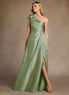 Azazie Easton Mother of the Bride Dresses Dusty Sage A-Line One Shoulder Stretch Satin Dress image4