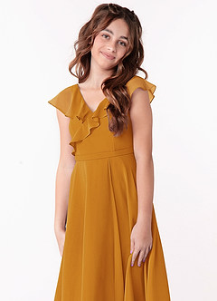 Azazie Posie Junior Butterscotch A-Line Ruched Chiffon Dress image6