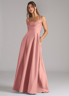 Azazie Shaude Bridesmaid Dresses Rosette A-Line Pleated Stretch Satin Dress image4