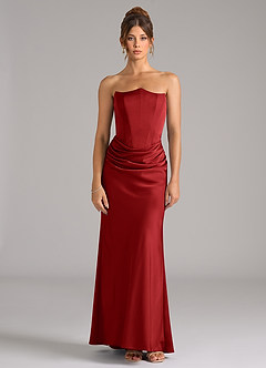 Azazie Debby Brautjungfernkleider Wandelbar Meerjungfrau-Linie Schulterfrei Stretch-Satin Kleid Granatapfelrot image5