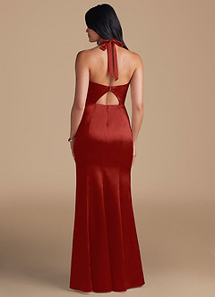 Azazie Emeria Bridesmaid Dresses Rust Sheath Side Slit Metallic Satin Dress image2
