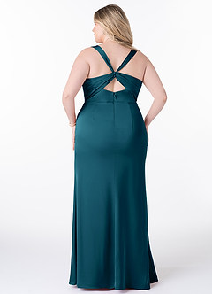 Azazie Mero Bridesmaid Dresses Ink Blue Sheath Pleated Stretch Satin Dress image6