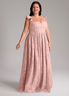 Azazie Denisse Brautjungfernkleider Eine Linie Gestreift Blumen-Burnout Kleid Puderrosa image11