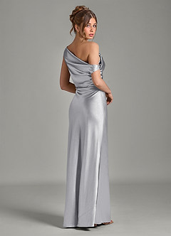 Azazie Emerson Bridesmaid Dresses Silver Mermaid Off the Shoulder Metallic Satin Dress image6