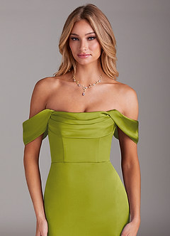 Azazie Saige Brautjungfernkleider Meerjungfrau-Linie Schulterfrei Stretch-Satin Kleid Zitronengras image5