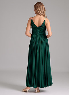 Azazie Raychelle Bridesmaid Dresses Emerald A-Line Pleated Stretch Satin Dress image4