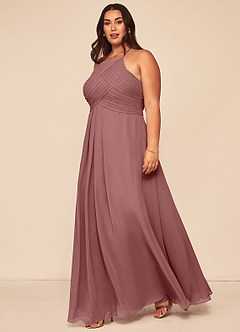 Azazie Ginger Bridesmaid Dresses Desert Rose A-Line Halter Pleated Chiffon Dress image9
