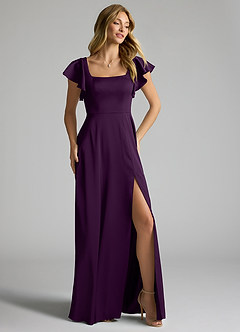 Azazie Bondi Bridesmaid Dresses Grape A-Line Bow Stretch Satin Dress image2