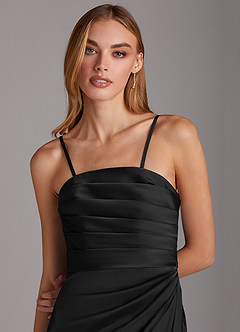 Azazie Lexie Bridesmaid Dresses Black Sheath Strapless Stretch Satin Convertible Dress image2