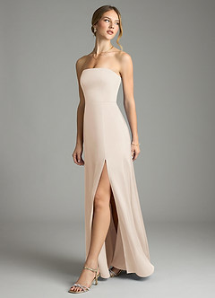 Azazie Wren Vestidos de damas de honor Vestido de Alabastro Blanco de Satén Elástico de Corte en A Convertible con Sin tirantes image5