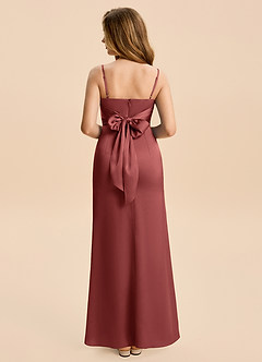 Azazie Minnie Junior Terracotta Sheath Ruched Stretch Satin Dress image2