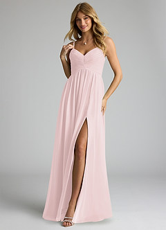 Azazie Alia Bridesmaid Dresses Blushing Pink A-Line Pleated Chiffon Dress image3
