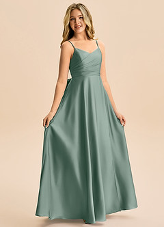 Azazie Rumi Junior Silver Sage A-Line Pleated Stretch Satin Dress image5