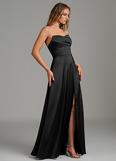 Azazie Niveah Kleider zum Anprobieren zu Hause Wandelbar A-Linie Schulterfrei Stretch-Satin Kleid Schwarz image7