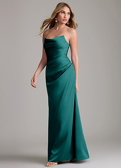 Azazie Lucille Robes de demoiselle d'honneur Robe Sirène Convertible en Satin extensible Sans bretelles Paon image3