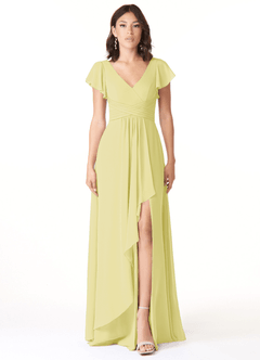 Azazie Omari Bridesmaid Dresses Lemon Sorbet A-Line Chiffon Dress image1