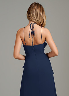 Azazie Yelena Bridesmaid Dresses Dark Navy A-Line Ruched Chiffon Dress image2