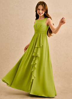 Azazie Chibi Girls Formal Robe Demoiselle D'honneur Fillette Robe Trapèze en Mousseline de soie Plissée Citronnelle image5