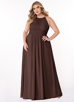 Azazie Bonnie Bridesmaid Dresses Ganache A-Line Keyhole Ruched Chiffon Dress image6
