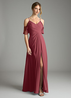 Azazie Dakota Bridesmaid Dresses Merlot A-Line V-Neck Pleated Chiffon Dress image3