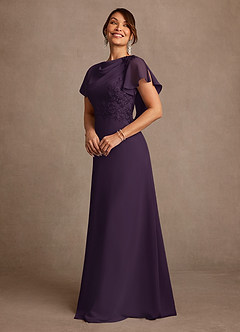 Azazie Frieda Mother of the Bride Dresses Plum A-Line Applique Chiffon Dress image2