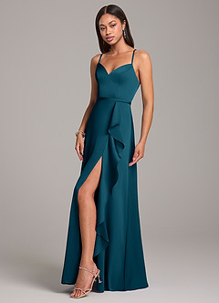 Azazie Naeem Bridesmaid Dresses Ink Blue A-Line Stretch Satin Dress image3