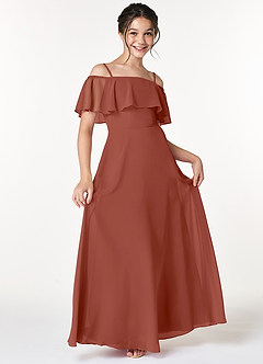 Azazie Maggie Junior Dusty Sage A-Line Off the Shoulder Chiffon Dress image1