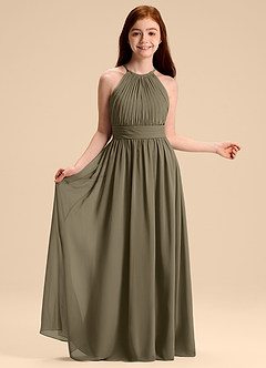 Azazie Malone Junior Willow Green A-Line Pleated Chiffon Dress image6