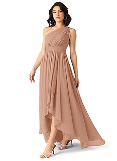 Azazie Mathilda Bridesmaid Dresses Champagne Rose A-Line One Shoulder Chiffon Dress image3