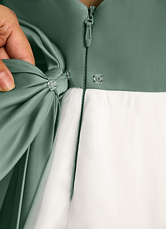 Azazie Eleni Final Sale Ivory Dusty Sage Ball-Gown Bow Tulle Dress image8