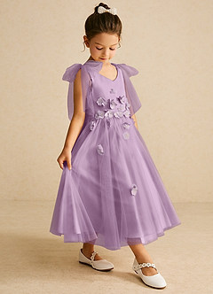 Azazie Minia Flower Girl Dresses Wisteria A-Line Bow Matte Satin Dress image3