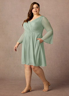 Azazie Teraso Klänningar till brudens mor Klä A-Line i Maska Plisserad Dusty Sage image11