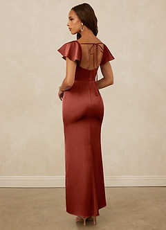 Christian Siriano Bridal for Azazie 1005 Robes de demoiselle d'honneur Robe Fourreau en Satin extensible Encolure en Forme de Cœur Terracotta image2