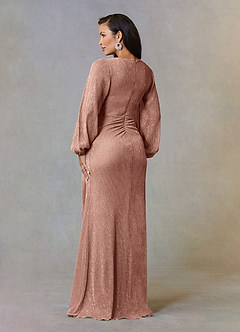 Azazie Sterling Mother of the Bride Dresses Rose Gold A-Line Ruched Metallic Mesh Dress image6